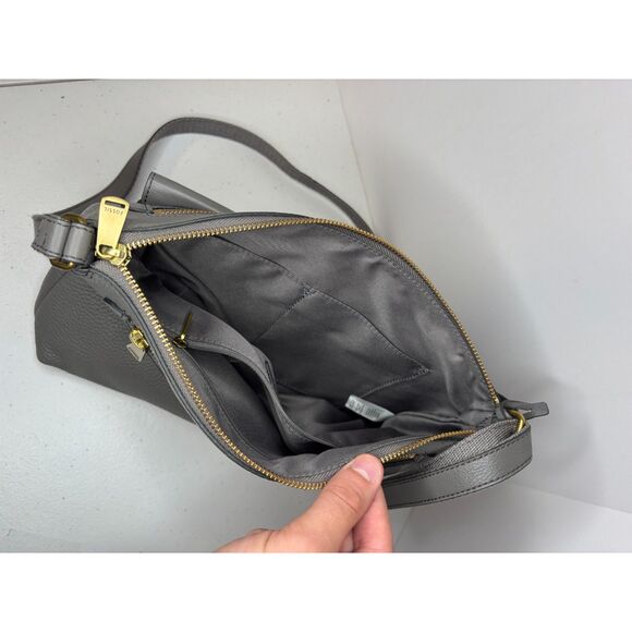Fossil Kinley Gray Pebbled Leather Adjustable Crossbody Shoulder Bag Purse - Picture 10 of 13